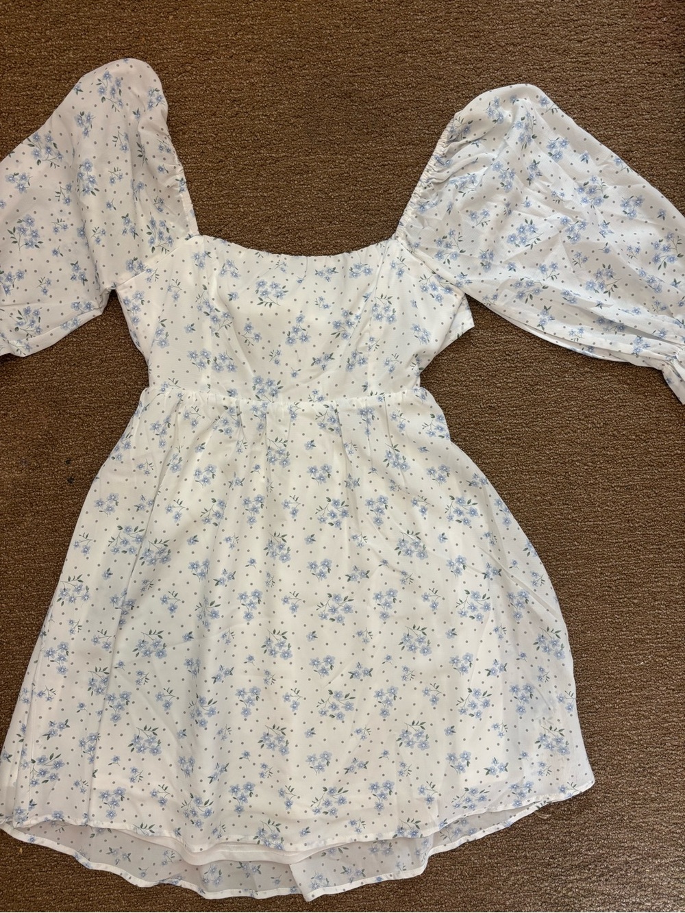 Altar'd State White Mini Dress with Light Blue Floral Pattern